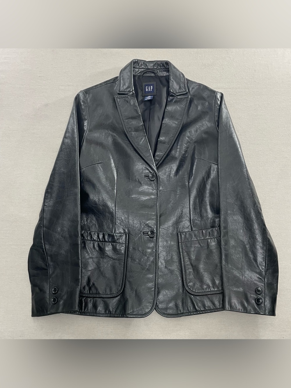 GAP 100% Geniune Leather Vintage Womens 2 Button Blazer Jacket Lined Size XS